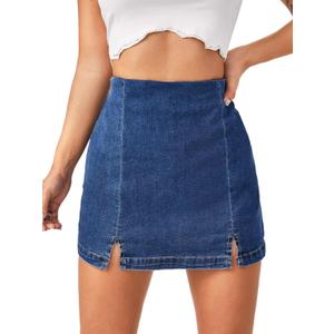 Floerns Women's Casual Split Hem High Waist Denim Skorts Skirt Shorts (Blue, M)