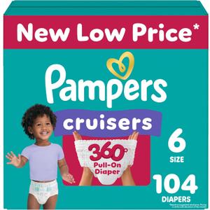 Pampers Diapers - Cruisers 360 - Size 6, 104 Count, Babyproof up to 100% Leakproof Pull-On Diaper
