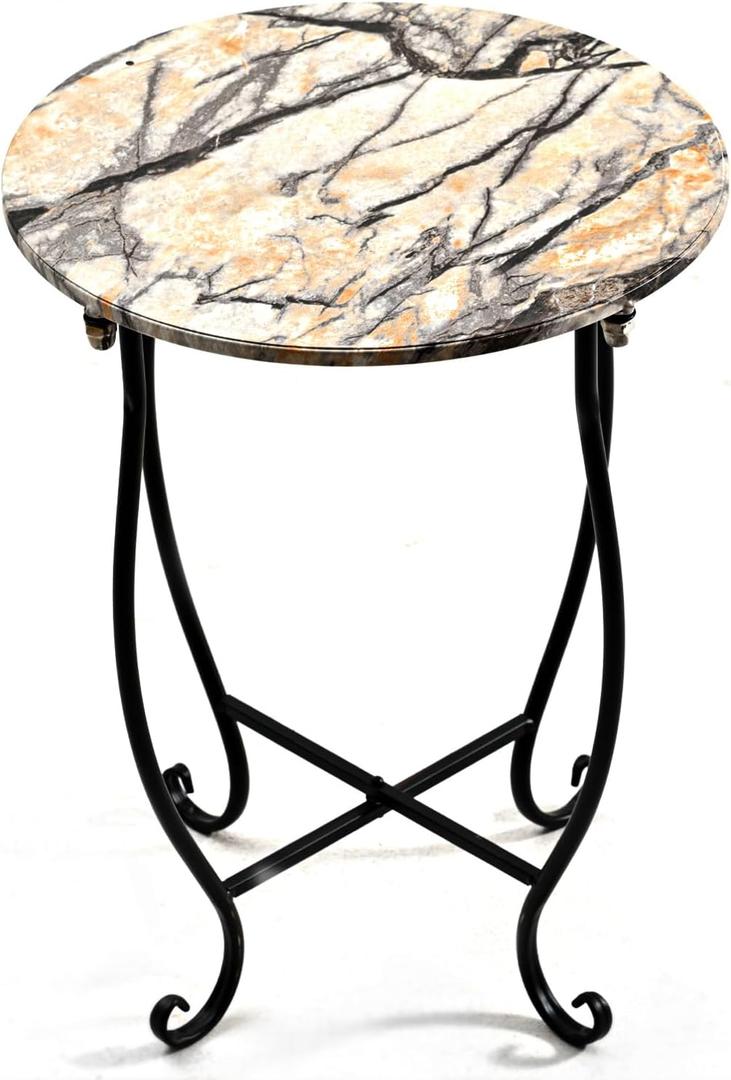 Patio Side Table, Versatile 14" Round Side Table for Balcony Yard Porch Bedside Rocking Chair and Pool Chair, Weather Resistant Metal Accent Table for Indoor Outdoor Use, Easy Assembly, 14 inches x 14 inches x 17 inches