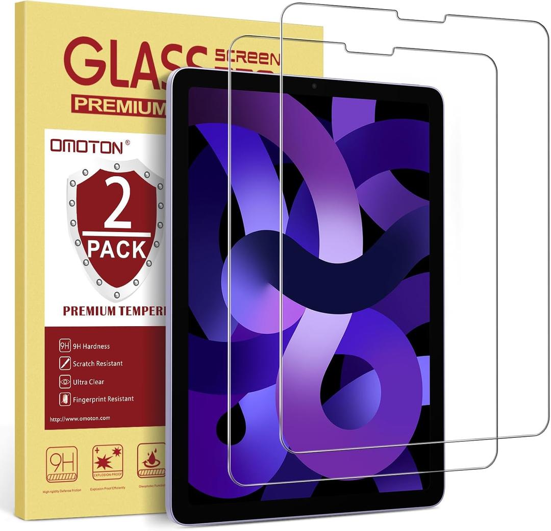 OMOTON Screen Protector for iPad Air 5th 4th Generation (Air 5/4, 10.9 Inch, 2022/2020) iPad Pro 11 Inch (2022/2021/2020/2019) Tablet - Tempered Glass, Case Friendly, Apple Pencil Compatible, 2 Pack (Transparent)