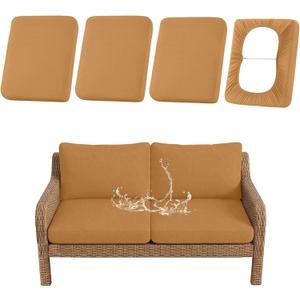 hyha Waterproof Outdoor Cushion Covers for Patio Furniture, Stretch Patio Chair Cushion Slipcovers, Coated UV Resistant Replacement Seat Covers, Solid Color (Camel, 4PC)