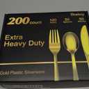 200 Count Heavy Duty Gold Plastic Silverware, 100 Forks, 50 Spoons, 50 Knives, BPA-Free, Heat Resistant, Disposable Plastic Utensils Set Cutlery Set, Plasticware Bulk