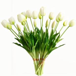 DAYHAP Artificial Flowers 15pcs Fake Tulips Real Touch, Faux Latex Tulips Flowers with Gift Box Soft Faux Tulips Bouquets Arrangements for Party Wedding Home Room Decoration(White)
