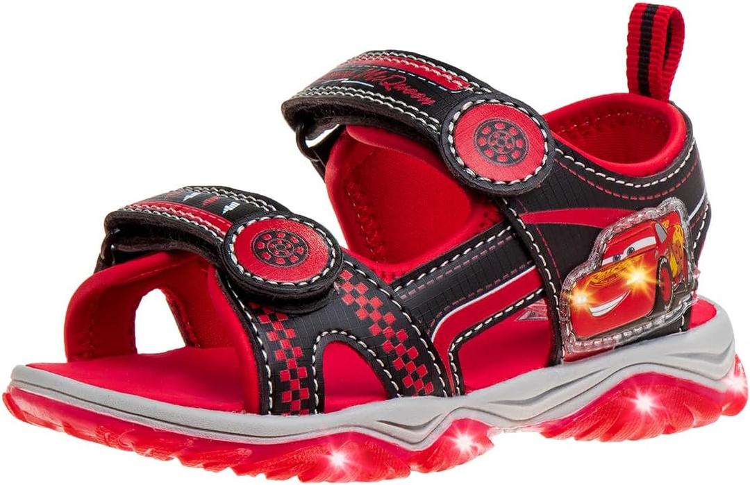 Disney Kids Cars Toy Story Mickey Spiderman Sonic Sandal LED Light Up Slides Toddler/Little Kid/Big Kid (Black/Red)
