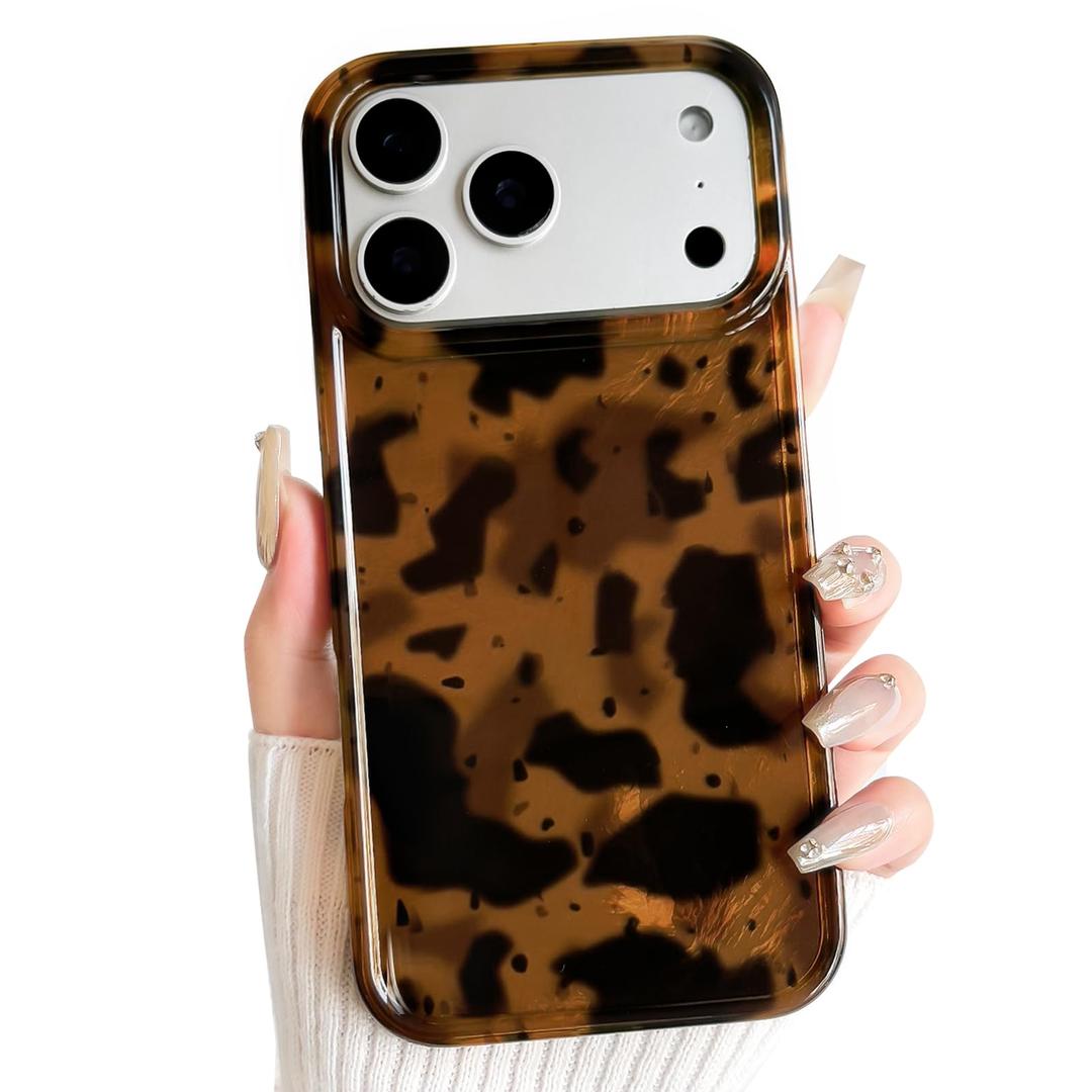 NITITOP Compatible with iPhone 17 Pro Max Case Cute Vintage Leopard Print Tortoise Amber Design for Women Girls Men Boys Hard Back Shockproof Protective Cover - Orange Yellow
