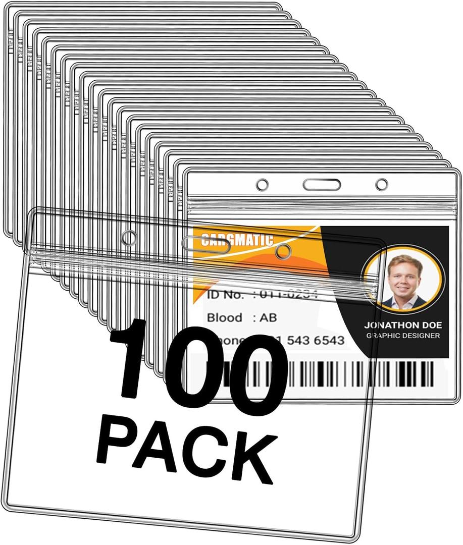 100 Pcs Name Badge Holders Clear Badge Sleeve Plastic Lanyard Sleeves for ID Holders (4X3)