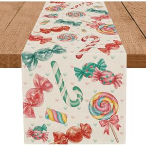 Candy Christmas Table Runner Candyland Table Runners Seasonal Kitchen Dining Table Decoration for Winter Home Party Banquet Decor 13x72 Inch