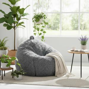 Honeydak PV Fleece Stuffed Animal Storage Bean Bag Chair Cover (No Filler) Comfy Bean Bag Cover Without Filling or Home Bedroom Decor Organizing Plush Doll Textile Holder(Dark Gray, L)