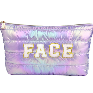 Hiroyuki Iridescent Makeup Bag, 14 inches Cosmetic Bag, Large Capacity Travel Pouch (Face, purple)