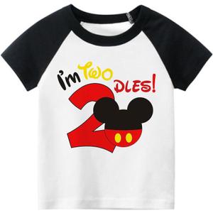 Luke and Lulu 2nd Birthday Shirt Boy - Mouse Themed Short Sleeve Birthday Boy Shirt 2 - Premium 2nd Outfit - Two (3T, Raglanredblkylw)