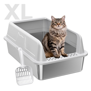 Stainless Steel XL Cat Litter Box, High‑Sides Anti‑Spill Metal Litter Pan | Prevents Urine Leakage Includes Scoop Durable & Sturdy Odor-Resistant