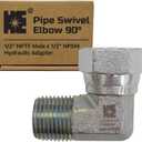 Cosmostar 1/2" NPTF Male x 1/2" NPSM Pipe Swivel Elbow 90-degree, Hydraulic Adapter
