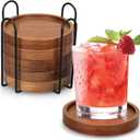 6 Pcs Best Wooden Coasters with Holder Coffee Table Decor Acacia Wood Coaster Set Modern Cup Coaster for Drink Home Dining Table Kitchen Accessories Cute Beer Bar Decorative Rustic Outdoor Coasters