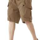 Men's Cargo Shorts Casual Work Shorts with Pockets, Elastic Waist & Drawstring, Relaxed Fit Cotton Utility (Brown, L)
