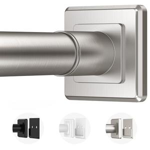 Haryaers Brushed Nickel Shower Curtain Rod,Spring Tension Curtain Rod 30-64”,No Drill or Screw Installation Shower Rod for Bathroom, Closet, Kitchen with Brackets