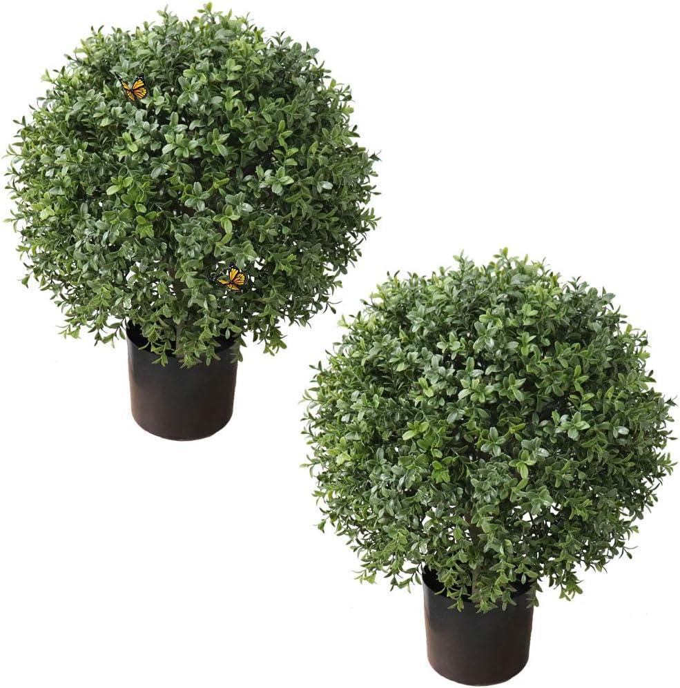 ALL SEASON GREEN 2'T 19''D Topiaries Trees Artificial Outdoors 2 Pack Fake Boxwood Bushes Outside Potted Tree (Large)
