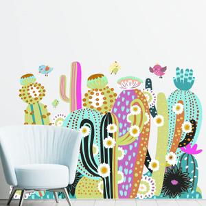 2 x Colorful Cactus Wall Decals Peel and Stick Removable Vinly Boho Cactus Stickers Wall Decor Cacti Room Decor for Kids Toddler Bedroom Nursery