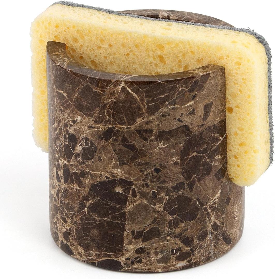 Natural Marble Sponge Holder, Sink Caddy for Kitchen Counter, Marble Decor Dish Sponge Holder with Anti-Slip Pad for Kitchen Sink Countertop, Fast Drying Rack, Caddy - Dark Brown