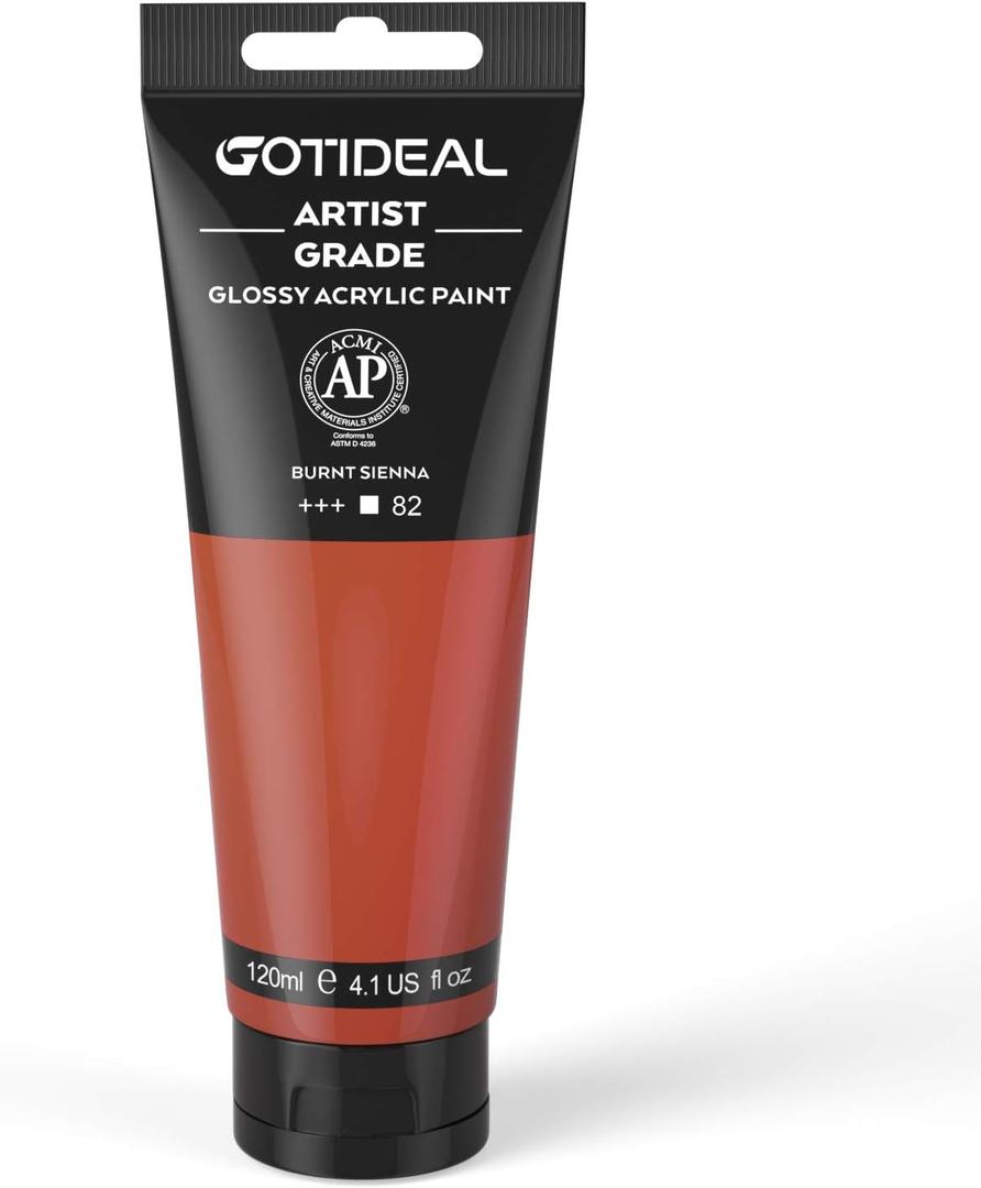 GOTIDEAL Acrylic Paint Burnt Sienna Tubes(120ml, 4.1 oz) Non Toxic Non Fading,Rich Pigments for Painters,Ideal for Canvas Wood Clay Fabric Ceramic Craft Supplies (Burnt Sienna)