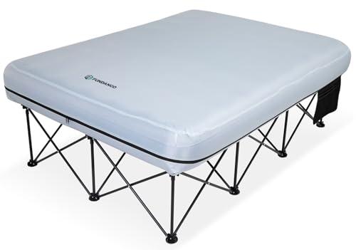 FUNDANGO Queen Camping Cot, 2 Person Folding Airbed Mattress, Double Camp Bed with 2 Cup Holders, Removeable Cover for Adults Outdoor Travel,Carry Bag Included (Grey)