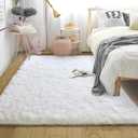 White Shag Rugs for Bedroom, 4x6 Soft Fuzzy Rugs for Living Room, Fluffy Shaggy Plush Carpet Girls Kids Room Dorm Upgrade Non-Slip