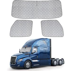6 Layers Semi Truck Window Shades Custom Fit 2018-2026 Freightliner Cascadia, 3 Set Front Windshield and Side Windows Foldable Sun Protector Privacy Cover