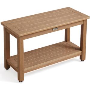 30'' Large Shower Bench Seat, Poly Lumber Bath Stool for Inside Shower Waterproof, HDPS Bathroom Chair for Shaving Legs with Adjustable Feet, Non-Slip & No Maintenance, Brown XL Size(30*13*18'')