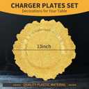 Teruntrue 50 Pcs Gold Charger Plates Bulk 13 Inch Plastic Charger Plates for Dinner Plate, Gold Chargers for Table Setting, Reef Design Plate Floral Decorative Round Chargers for Wedding Party, Event