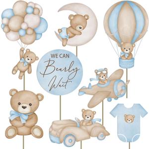 16Pcs We Can Bearly Wait Centerpieces for Baby Shower Decorations Blue Bear Baby Shower for Boys Birthday Party Supplies