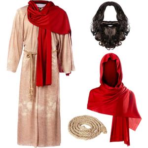 Spooktacular Creations Mens Jesus Christ Robe with Wig, Beard, Shawl, Belt Set for Adult Halloween Dress Up Party Cosplay (L)