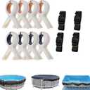 Pool Cover Clip Kit and Pool Cover Side Organizer Straps, Assist Single Person to Install Cover and Side Holder for Easy Access (4X Organizer Straps, 8X Clips)