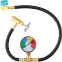 R1234YF Refrigerant Charge Hose Kit, R1234yf Refrigerant Gauge with R1234YF Self-Sealing Can Opener 1/2 LH, 90 Degree R1234YF Low Side Quick Coupler, 24'' AC Recharge Hose with Gauge