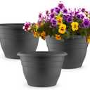 3 Pack 11 Inch Plant Pots with Drainage Hole and Plug,Plastic Flower Pots for Indoor & Outdoor Plants,Lightweight Plant Pots Perfect for Herbs,Flowers & Succulents(Gray)