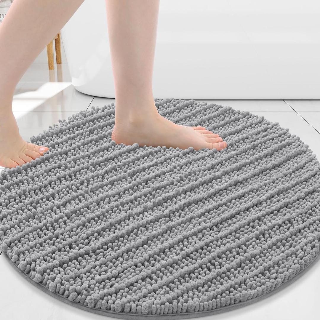 Arotive Round Bathroom Rugs 24x24, Extra Soft Thick Absorbent Shaggy Chenille Bath Rugs, Non-Slip Machine Wash Dry, Bath Mats for Bathroom Floor, Tub and Shower, Home Decor Accessories, Light Grey