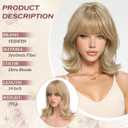 FESHFEN Shoulder Length Bob Wigs with Bangs for Women - Dirty Blonde Natural Layered Wavy Synthetic Wig For Daily Party Costume Use 14 Inch