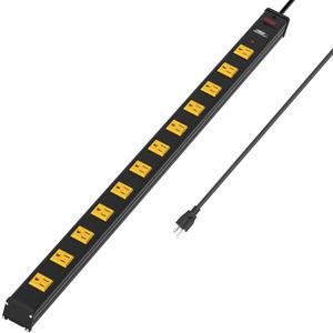 Long Power Strip, 12-Outlet Heavy Duty Surge Protector Wall Mount Power Strip with 1800 Joules Protection 15A Circuit Breaker 6FT for Garage, Shop, Industrial, Underdesk