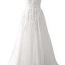 Abaowedding Women's Wedding Dress for Bride Lace Applique Evening Dress V Neck Straps Ball Gowns, 18 Plus