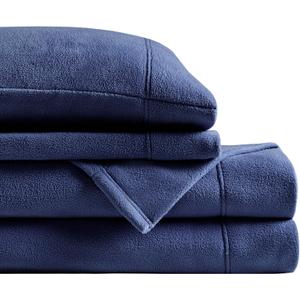 True North by Sleep Philosophy Micro Fleece Bed Sheet Set, Warm, Sheets with 14" Deep Pocket, for Cold Season Cozy Sheet-Set, Matching Pillow Case, Full, Navy, 4 Piece