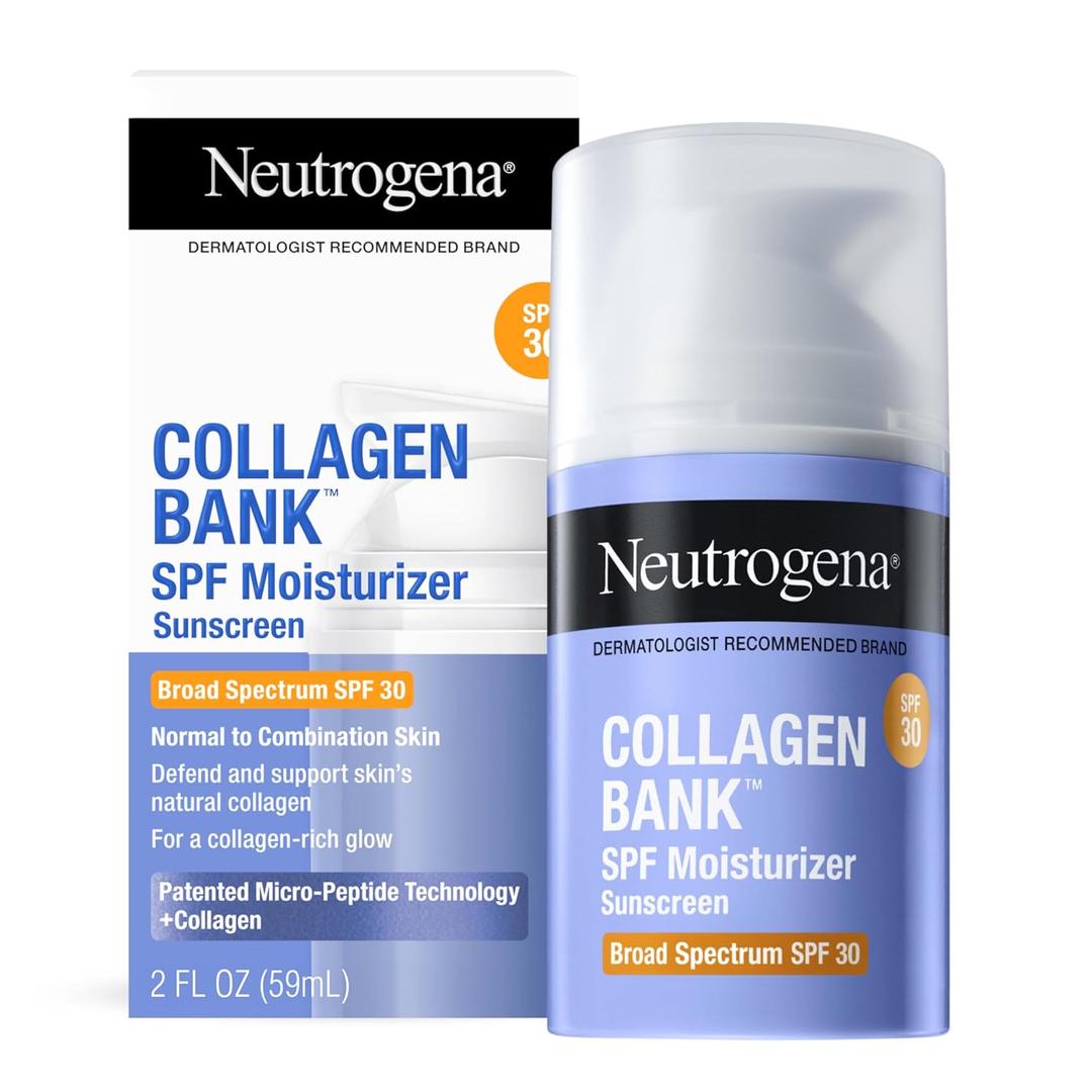 Neutrogena Collagen Bank Face Moisturizer with SPF 30 Sunscreen, Daily Anti-Aging Face & Neck Collagen Cream with Micro-Peptides and SPF, 2 fl. Oz & Trial Size Hydro Boost Facial Cleanser, 0.5oz, EXP 2026/10