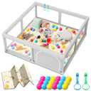 Baby Playpen, 50x50 in Small Play Pen for Babies and Toddlers, Playpen for Kids with Gate, Indoors Play Yard with Soft Breathable Mesh (Beige)