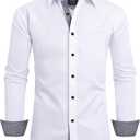 Alimens & Gentle Men's Dress Shirts Long Sleeve Wrinkle-Free Business Casual Button Down Shirt (Large Tall, White)