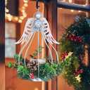 DECORKEY Christmas Lanterns Decorations Outdoor&Indoor, 2PCS Andrew Candle Holders with LED Candle, Pine Cone&red Berry Wreath, Decorative Lanterns for Porch Centerpiece Table Decor Gift