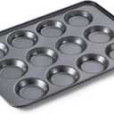 HONGBAKE Mini Muffin Top Pan for Baking, Premium 12 Cavity Small Whoopie Pie Pan, Nonstick Yorkshire Pudding Pan for Pansuffin, Moon Pie, Cookies, Dishwasher Safe and Easy to Clean