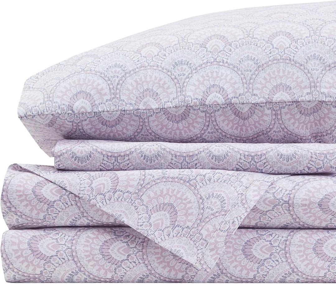 Comfort Spaces 100% Cotton Sheet Set Breathable, Lightweight, Soft with 12" Elastic Pocket Fits up to 14" Mattress, All Season Cozy Bedding, Matching Pillow Case, Twin Tabitha Purple 3 Piece
