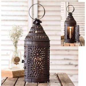 CTW Rustic Brown Punched Tin Paul Revere Candle Lantern, 5 Wide and 14 high