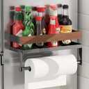 Magnetic Paper Towel Holder for Fridge Walnut Wall Mount Magnet Spice Rack for Kitchen Refrigerator