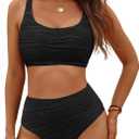 VIMPUNEC High Waisted Bikini Sets for Women Two Piece Tummy Control Swimsuits Sporty High Cut Bathing Suit (S)
