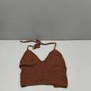 Naileksi Women Lace Up Backless Crochet Crop Halter Top Y2k Slim Fit Sleeveless V Neck Self Tie Back Knit Crop Cami Top Brown, Size S