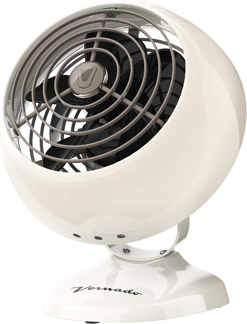 Vornado VFAN Mini Classic Vintage Fan, Retro Metal Air Circulator, For Desk & Bedside, 2 Speeds, Adjustable Tilt, Personal Cooling with Targeted Airflow, Quiet Fan, Vintage White