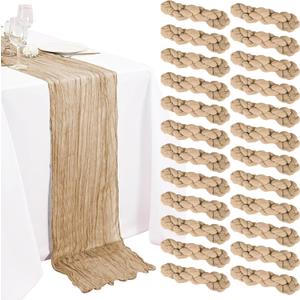 24 Pack Beige Cheesecloth Table Runner 20 x 120 inch Gauze 10FT Semi Sheer Boho Fabric Cheese Cloth Table Runner for Wedding Party Birthday Baby Bridal Shower